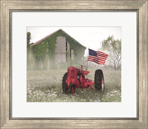 Framed Red Patriotic Tractor Print