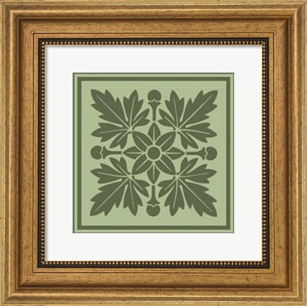 Framed Tonal Woodblock in Green I Print