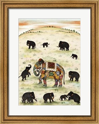 Framed Indian Elephant Gathering Print