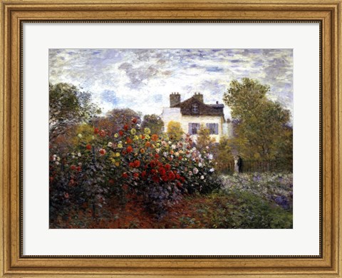 Framed Artist&#39;s Garden in Argenteuil (A Corner of the Garden with Dahlias), c.1873 Print