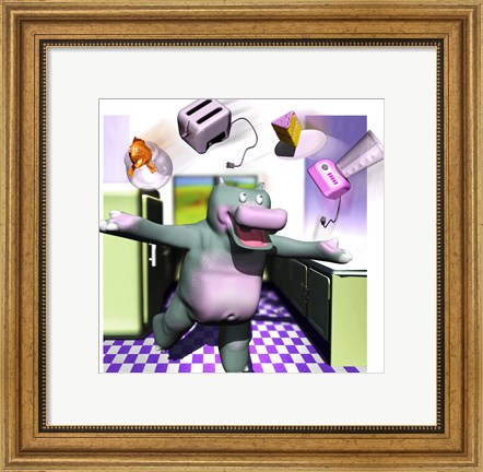 Framed Kitchen Hippo Print