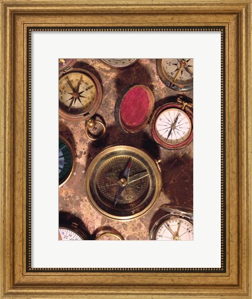 Framed Antique Compass Collage Print