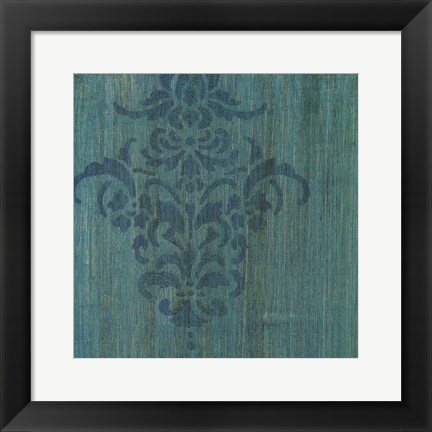 Framed Verdigris Damask I Print