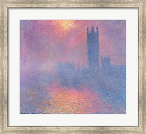 Framed Houses of Parliament, London, with the sun breaking through the fog, 1904 Print