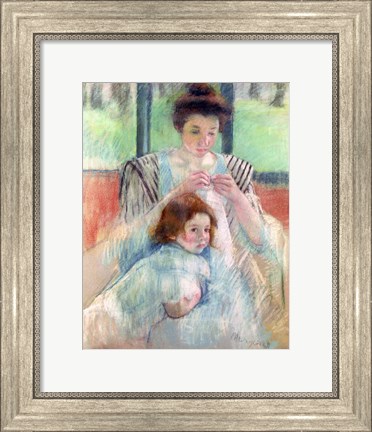 Framed Mother Sewing and Child Print