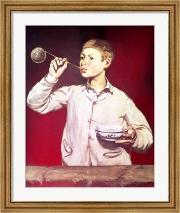 Framed Boy Blowing Bubbles Print