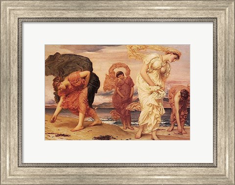 Framed Greek Girls Picking up Pebbles Print