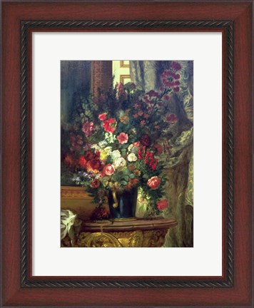 Framed Vase of Flowers on a Console Print