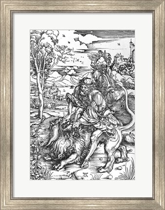 Framed Samson slaying the lion Print