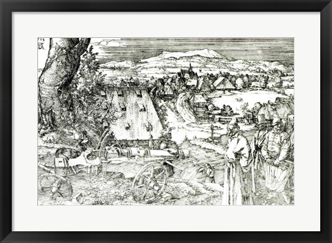 Framed Landscape with Cannon, 1518 Print