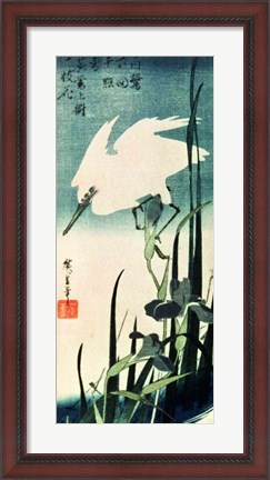 Framed White Heron and Iris Print