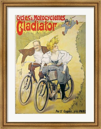 Framed Poster advertising Gladiator bicycles and motorcycles Print