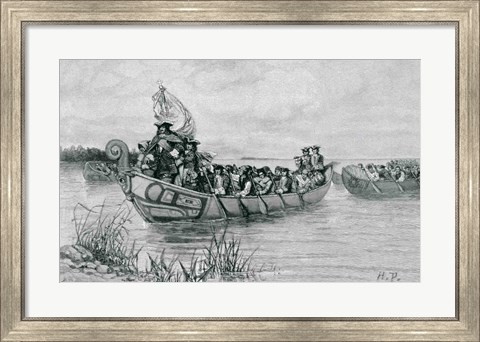 Framed Landing of Cadillac, illustration from &#39;The City of the Strait&#39; Print