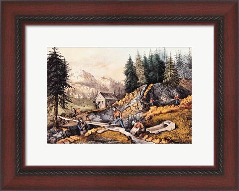 Framed Gold Mining in California Print