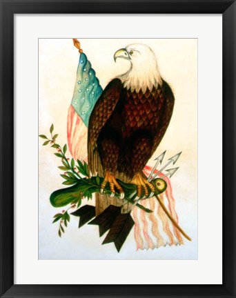 Framed Bald eagle with flag Print