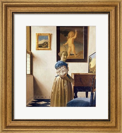 Framed Lady standing at the Virginal Print