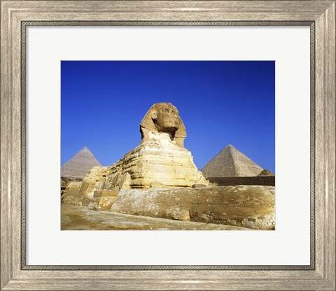 Framed Great Sphinx and pyramids, Giza, Egypt Print