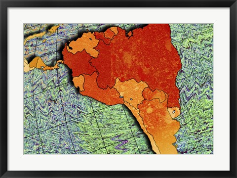 Framed Close-up of a map of South America Print