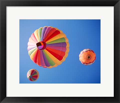 Framed Three Rainbow Colored Hot Air Balloons from Below Print