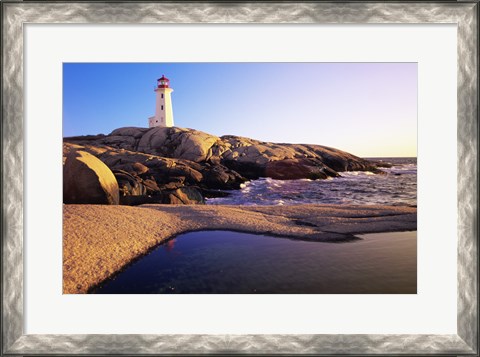 Framed Lighthouse on the coast, Peggy&#39;s Cove Lighthouse, Peggy&#39;s Cove, Nova Scotia, Canada Print