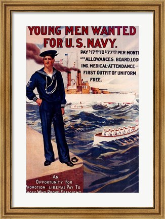 Framed Navy Recruiting Poster, 1909 Print