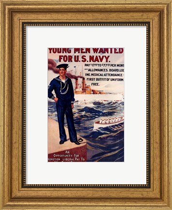 Framed Navy Recruiting Poster, 1909 Print