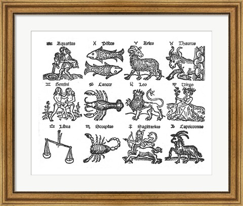 Framed Zodiac Woodcut Print