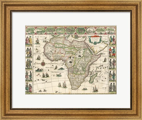 Framed Africa 1635, Willem Janszoon Blaeu Print