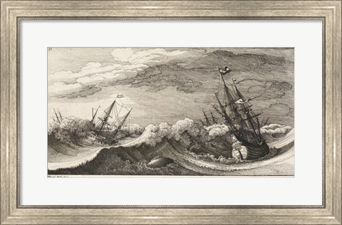 Framed Wenceslas Hollar - The whale and the three-masted ship Print