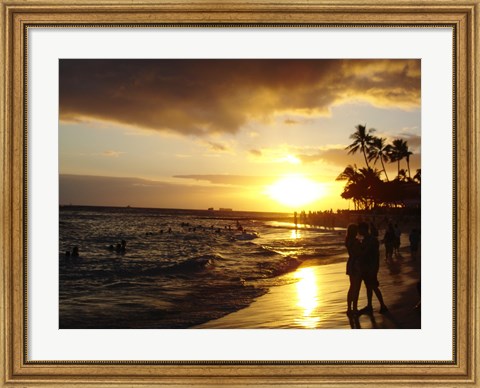 Framed Waikiki Beach at Sunset Print