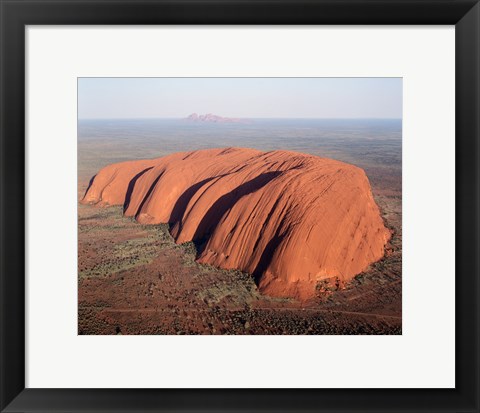 Framed Aerial view of a rock formation on a landscape, Ayers Rock, Uluru-Kata Tjuta National Park, Australia Print