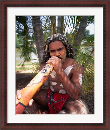 Framed Pamagirri aborigine playing a didgeridoo, Australia Print