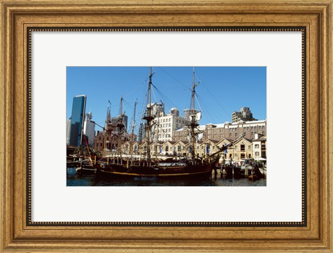 Framed Sailing ship moored in a harbor, Waterfront Restaurant, Sydney, New South Wales, Australia Print