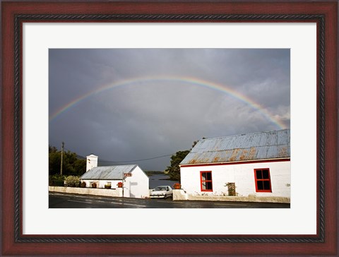 Framed Rainbow over a cottage, Cloonee Lakes, County Kerry, Munster Province, Ireland Print