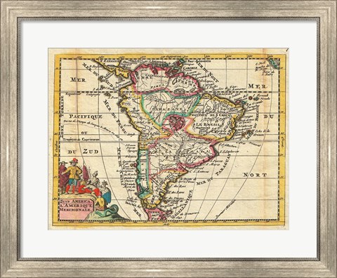 Framed 1747 La Feuille Map of South America Print