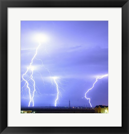 Framed Lightning over Oradea Romania Print