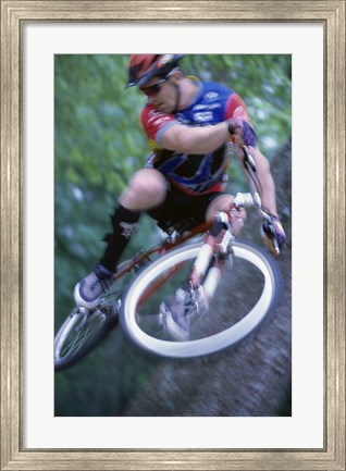 Framed Young man on a bicycle Print