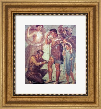 Framed doctor Japyx heals Aeneas, sided by aphrodite mural from Pompeii Print