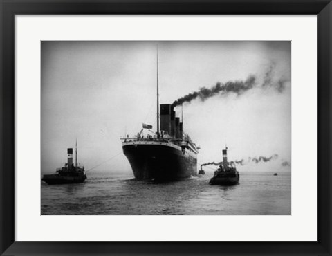 Framed Titanic with Tugboats Print