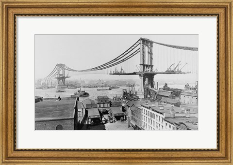 Framed Manhattan Bridge Construction, 1909 far Print