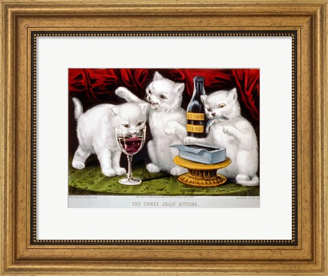 Framed Three Jolly Kittens: At The Feast Print