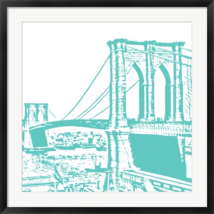 Framed Aqua Brooklyn Bridge Print