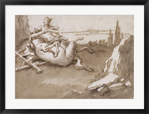 Framed Centaur and a Female Faun in a Landscape Print