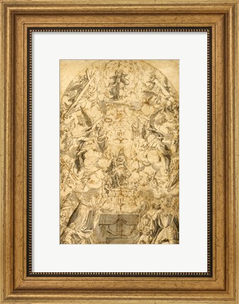 Framed Madonna and Child with Angels Bearing Symbols of the Passion Print