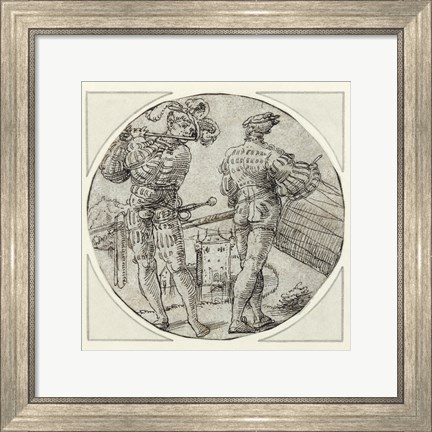 Framed Flutist and Drummer Before a Moated Castle Print