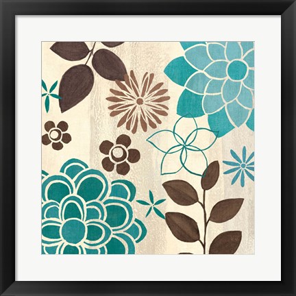 Framed Abstract Garden Blue II Print