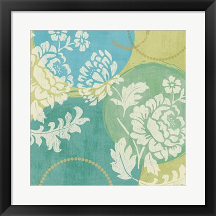 Framed Floral Decal Turquoise II Print