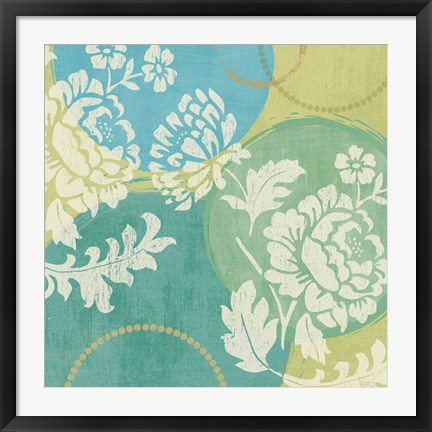 Framed Floral Decal Turquoise II Print