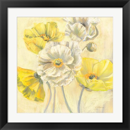 Framed Gold and White Contemporary Poppies I Print