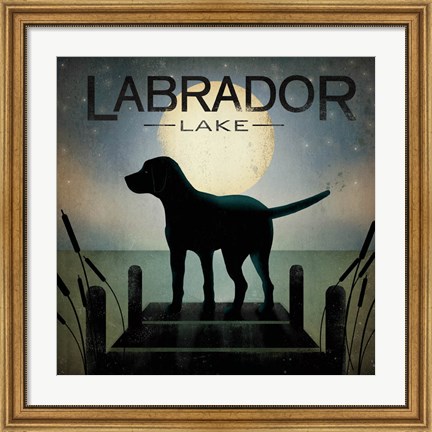 Framed Moonrise Black Dog - Labrador Lake Print